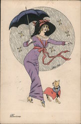 A woman and her dog under an umbrella Series 4480 Xavier Sager Postcard Postcard Postcard