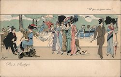 High society ladies and gentlemen walking in the park with horse and carriages, automobile Series 516 Postcard