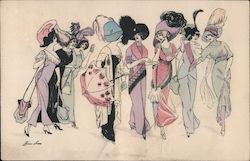 Eight Women with Parasols, Hats and Gowns Series 514 Postcard