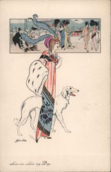 A Woman with Her Dog Series 3 Xavier Sager Postcard Postcard Postcard