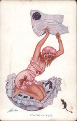 A Woman Hitting a Mouse with a Pillow Series 67 Postcard