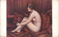 Intimacy - Nude lady sitting on pillows Series 339 Xavier Sager Postcard Postcard Postcard