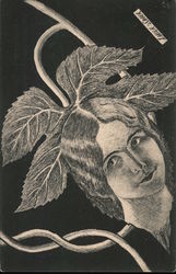 Rare: Female Face in front of Leaf Series 68 Postcard