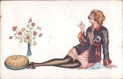 Woman in Stockings Smoking Series 119 Postcard