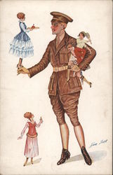 WWI Soldier Holding several miniature women Series 43 Postcard