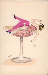 Woman in Champagne Glass Series 529 Postcard