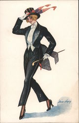 Woman in Tuxedo & American Flag Themed Top Hat Series 126 Postcard