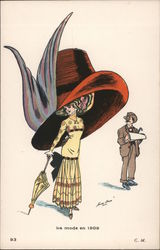 Man Looking at Woman With Large Hat Xavier Sager Postcard Postcard Postcard