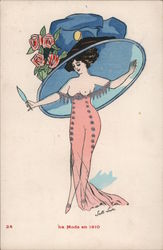 The Style in 1910 topless woman Big Hat Postcard