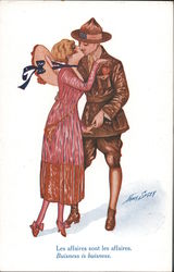 WWI Business is business, a young woman and an American Soldier kissing Series 81 Xavier Sager Postcard Postcard Postcard
