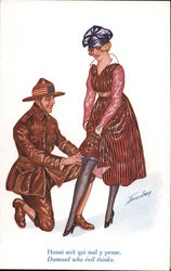 WWI Damned Who Evil Thinks American Soldier Slipping Garter on Woman Series 84 Xavier Sager Postcard Postcard Postcard