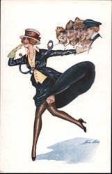 WWI Five Military Men Watching Woman Series 127 Postcard