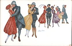 WWI Young women kissing and embracing soldiers. Series 89 Postcard