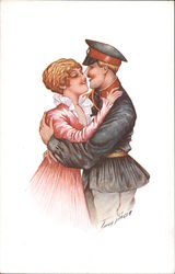 WWI Soldier in uniform embracing a woman Series 473 Postcard
