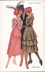 WWI Dans le Coton! - Soldier with two women in dresses Series 40 Postcard