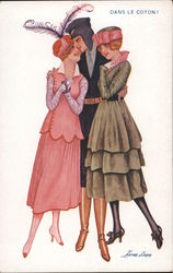 WWI Dans le Coton! - Soldier with two women in dresses Series 40 Xavier Sager Postcard Postcard Postcard