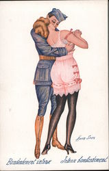 WWI "Intense Bombardment" soldier in full uniform kisses woman in underwear Series 36 Xavier Sager Postcard Postcard Postcard