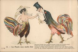 Chantecler Gentleman and bare-chested woman Bodies of chickens Postcard