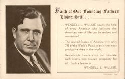 Wendell L. Willkie Faith of Our Founding Fathers Living Political Postcard Postcard Postcard