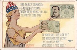 Lady Columbia Holding Bills with Presidential Candidates Postcard