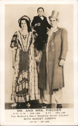 Mr. and Mrs. Fischer Giant Couple with Midget Joseph Postcard
