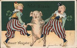 Clowns Dancing with Pig Postcard