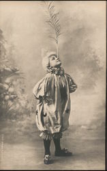 Child Clown Balancing Feather on Nose Circus Postcard Postcard Postcard