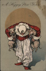 Clown with Pigs: A Happy New Year Postcard