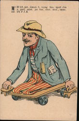 French Amputee with No Legs on Cart Illustration of Mr. 32.5 Postcard