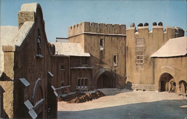 The Tower of London exterior set is dressed in Hollywood snow for a winter scene at Universal City Studios