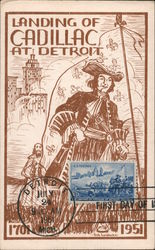Landing of Cadillac at Detroit 1701-1951 Postcard