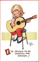 I'm S'posed to be Cooking Dinner! Girl Playing Guitar Postcard