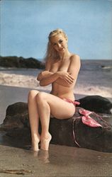 Semi-Nude Woman Posing on Beach Postcard