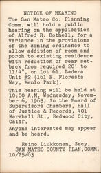 Planning Commission Notice of Hearing San Mateo Co. Postcard