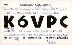 K6VPC Concord, CA Postcard Postcard Postcard
