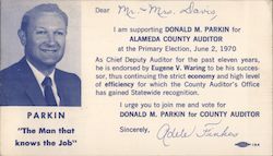 Donald M. Parkin for Alameda County Auditor Postcard