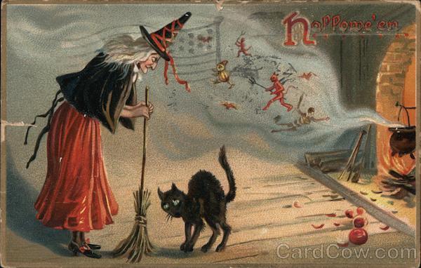 Hallowe'en: Witch and Black Cat Halloween