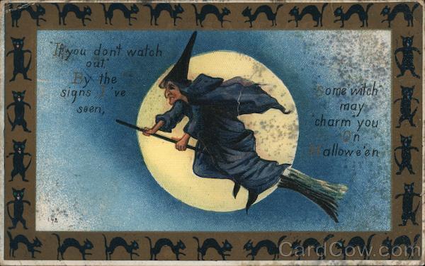 Witch Flying by Moon Halloween
