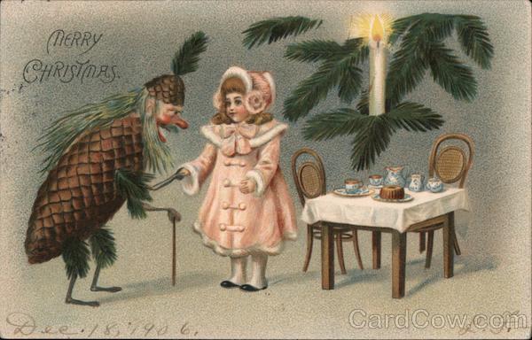 A Doll Having a Tea Party Welcomes a Pinecone Elf Toys