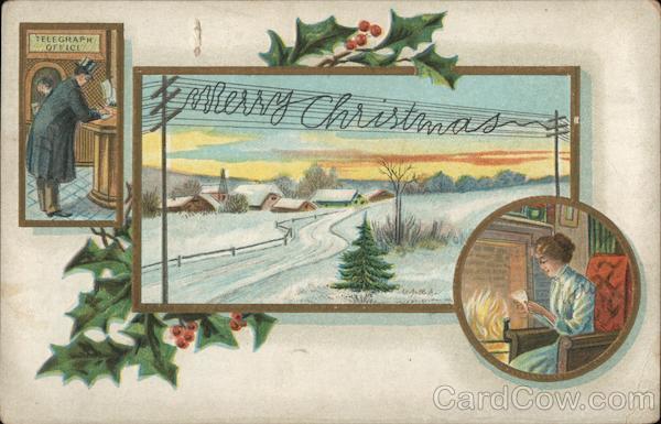 Winter Scene with Telegraph Lines - Merry Christmas