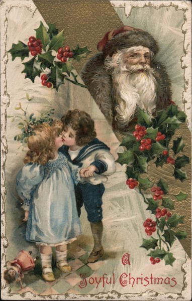 A Joyful Christmas - Children Kiss under the Mistletoe