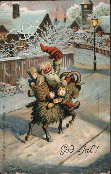 Santa Riding a Sheep Down the Street Santa Claus