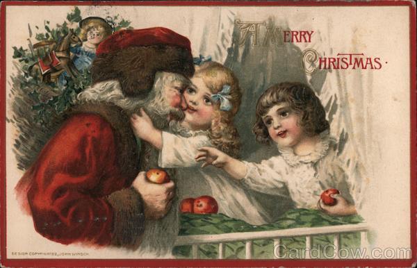 Santa Bringing Apples to Children - Merry Christmas