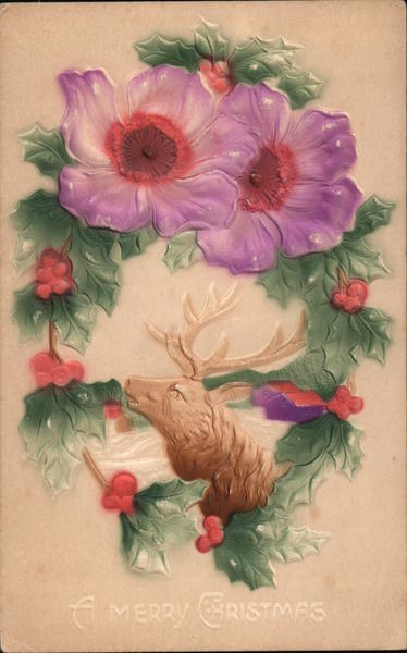 A Merry Christmas - Reindeer and Flowers