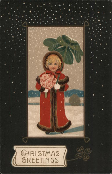 Christmas Greetings - Girl with Flowers