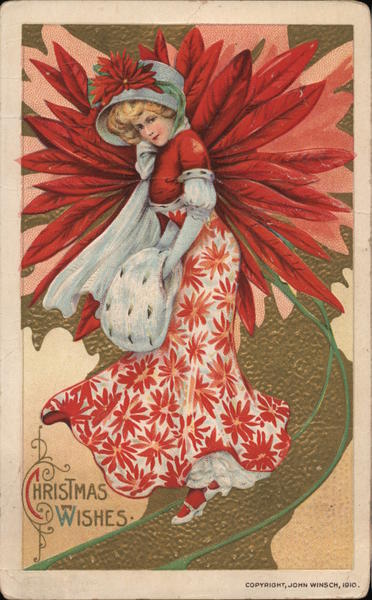 Christmas Wishes - Lady with Red Flowers Samuel L. Schmucker