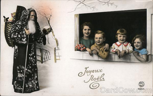 Art Deco Black Santa Walking Through the Snow Santa Claus