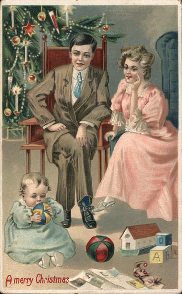 A Merry Christmas - Young Parents Watch Their Baby Play with Toys in front of the Tree