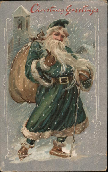 Christmas Greetings - Santa Claus in Green