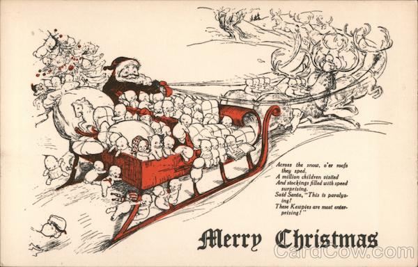 Santa in Sleigh of Kewpies - Merry Christmas Santa Claus